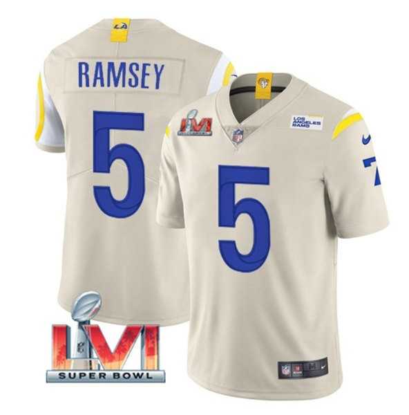 Nike Rams Men & Women & Youth 5 Jalen Ramsey Bone 2022 Super Bowl LVI Vapor Limited Jersey,We sell and wholesale Nike Rams Men & Women & Youth 5 Jalen Ramsey Bone 2022 Super Bowl LVI Vapor Limited Jersey on line form chian!
